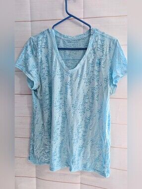 Guc Under Armour Light Sky Blue Women's V-Neck Short Sleeve Active Top Size XL